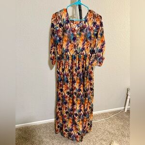 100% Cotton Floral Multicolor Maxi Dress